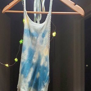 faded lime green sky blue TIEDYE HALTER TOP